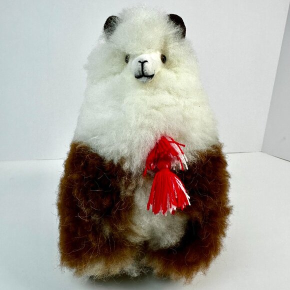 Handmade Stuffed Llama – 100% Natural Llama Wool, Brown & Ivory, Made in Peru - Picture 9 of 12